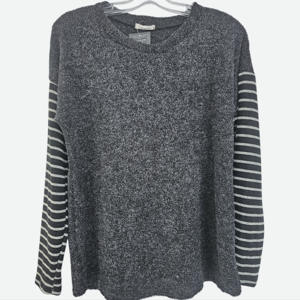 12 PM BY MON AMI Terry Cloth Black Long Sleeve Sweatshirt Size Small NWT